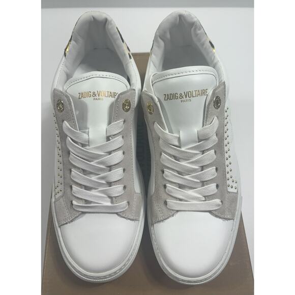 Zadig & Voltaire NWOB ZV1747 Blanc/Gold‎ Low-Top Sneakers Calfskin Size EU 38/7 - Picture 1 of 9